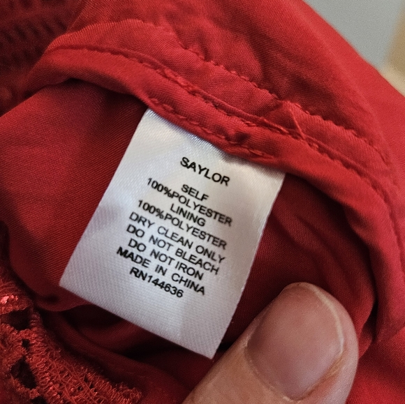 Saylor Anthropologie Large Ciara Sequined Scallop Lace Open-Back Dress in Red - Picture 9 of 9